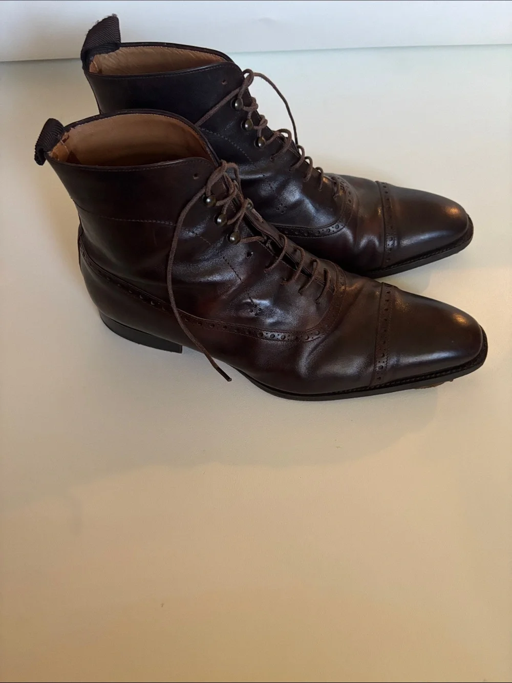 COBBLER UNION Balmoral Brogue Boots in Museum Brown Size 10.5